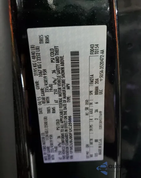 2015 Ford Escape Titanium из США, поврежденный, VIN 1FMCU9J90FUC25986